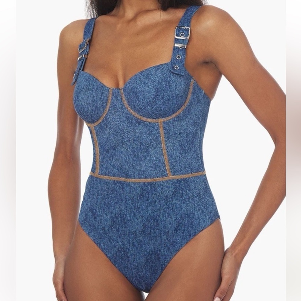 WeWoreWhat Blue Denim-Style One Piece Swimsuit
